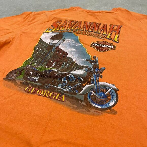 Harley-Davidson Savannah GA Orange T-Shirt Men’s Vintage Biker Graphic Southern - Picture 4 of 5